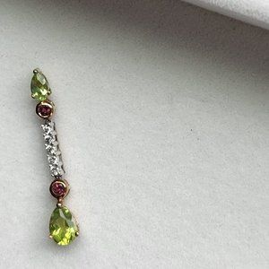Peridot Pendant set in 10k Yellow Gold With Pink Tourmaline & Diamond Accents